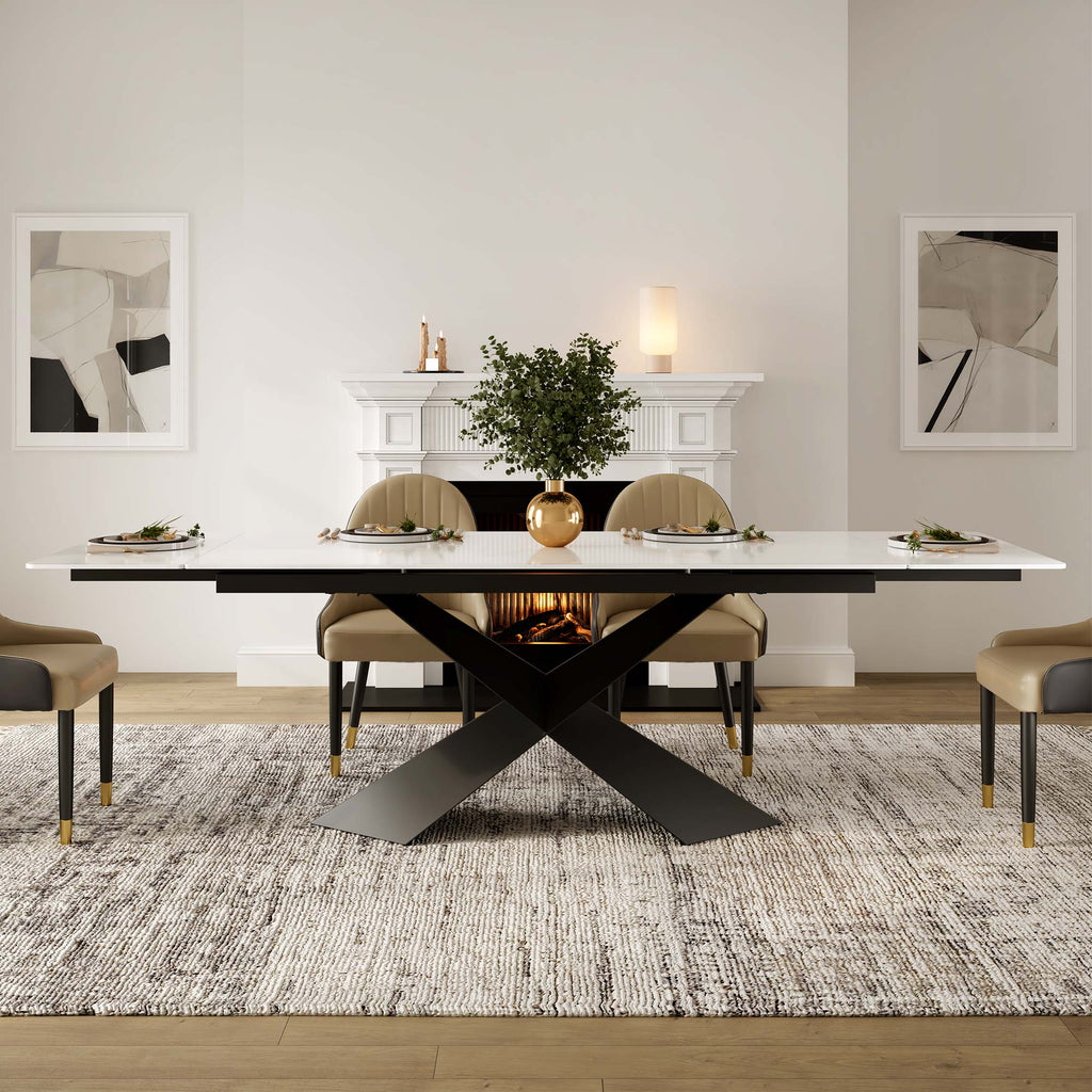 Evelyn, 70"- 102" Extendable Dining Table with Slate, White