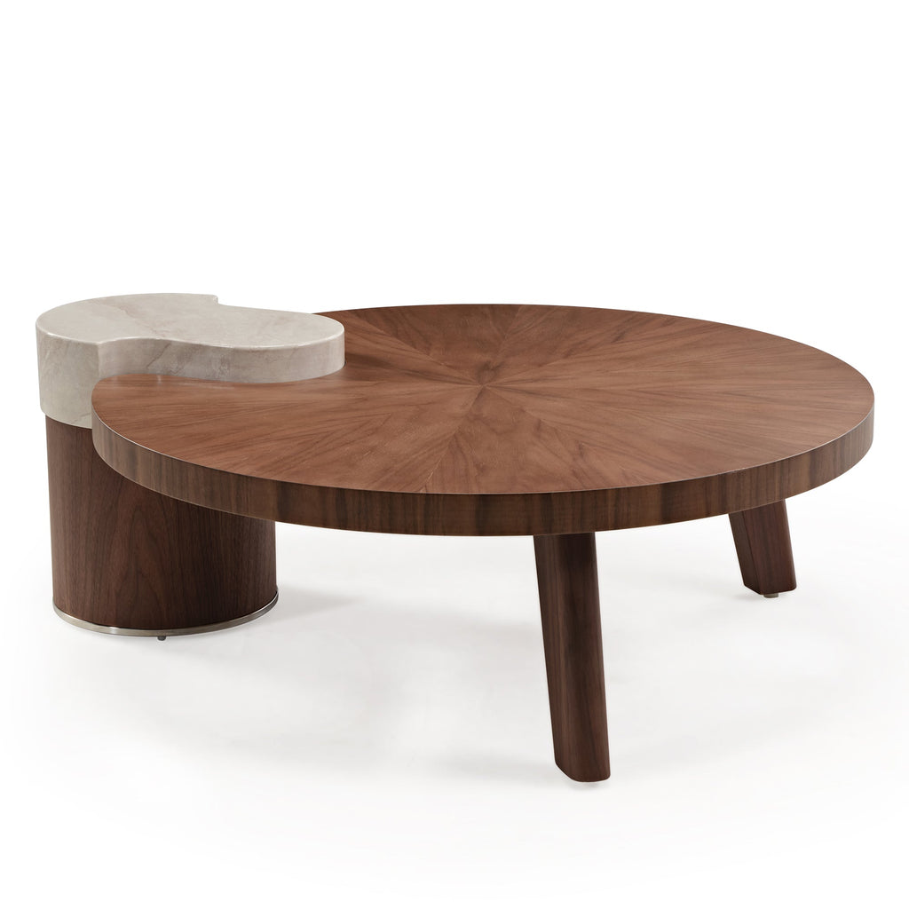 41" Irregular Round Solid Wood Walnut Coffee Table