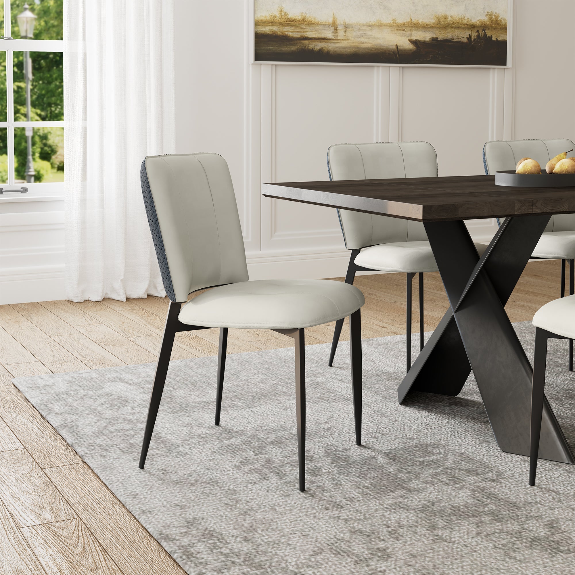 Aspen, Upholstered Dining Side Chairs Set of 2, Indigo Blueand Off-White