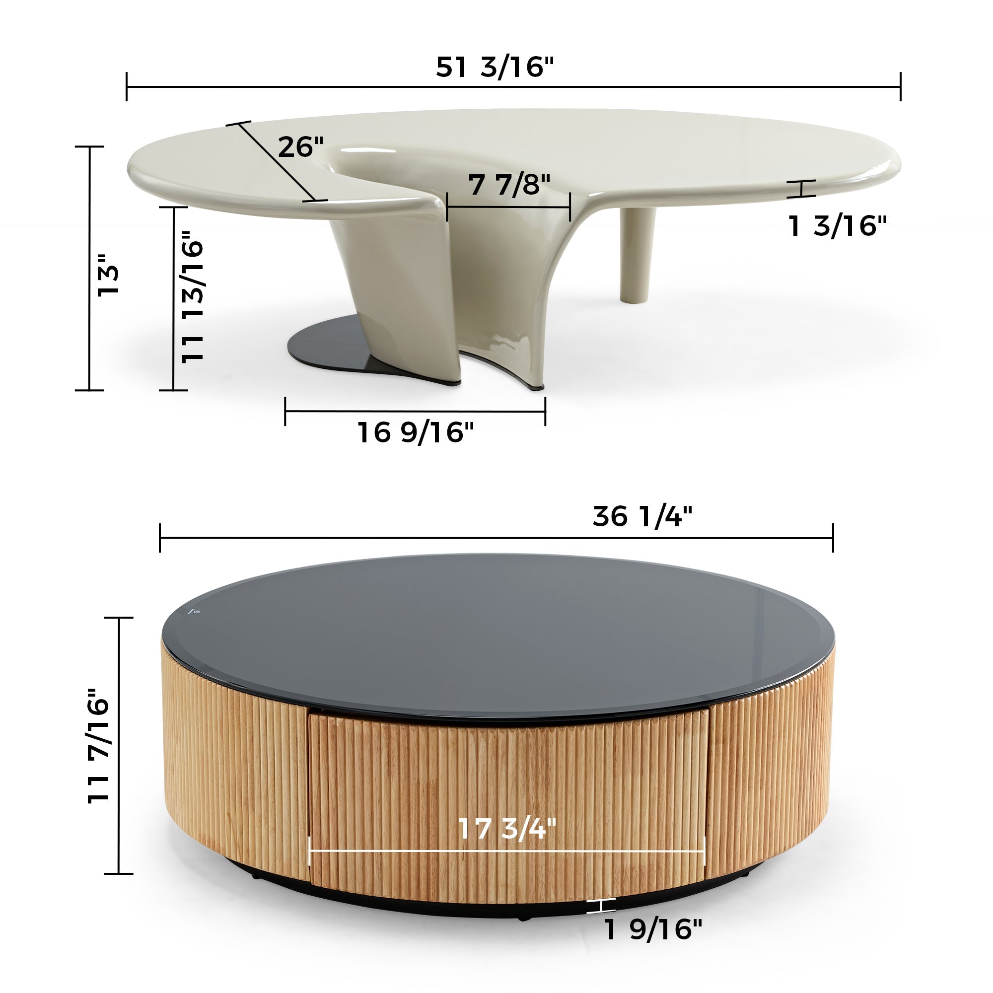 36" Round and Special-Shaped Coffee Table with Side Table Set