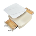 35" Creamy White Rotating Coffee Table with Drawers