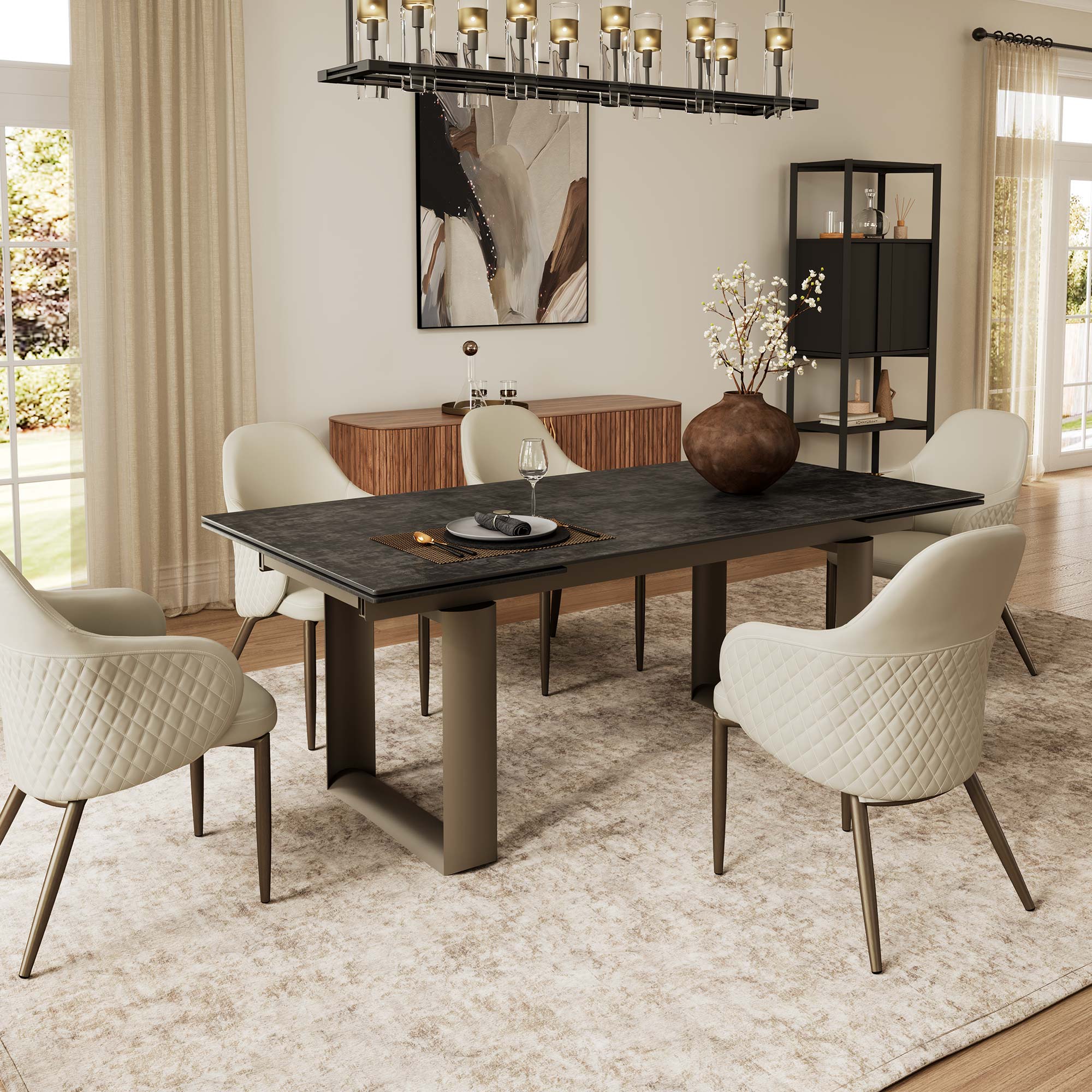 Acalay, Upholstered Dining Arm Chairs Set of 2, Beige