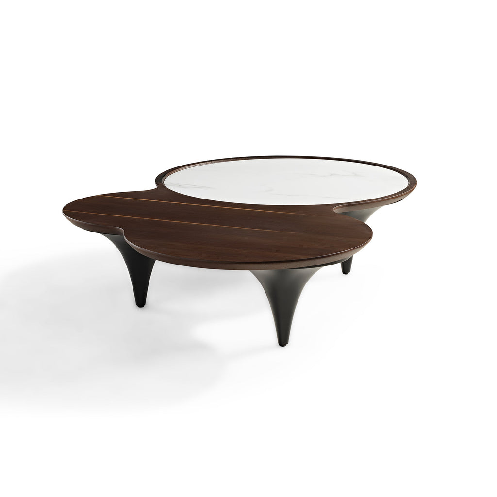 55" Modern Irregular Walnut Coffee Table