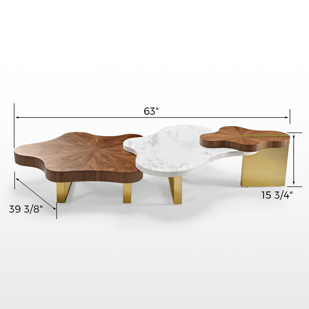 63" Cloud Shape Solid Wood Coffee Table Set