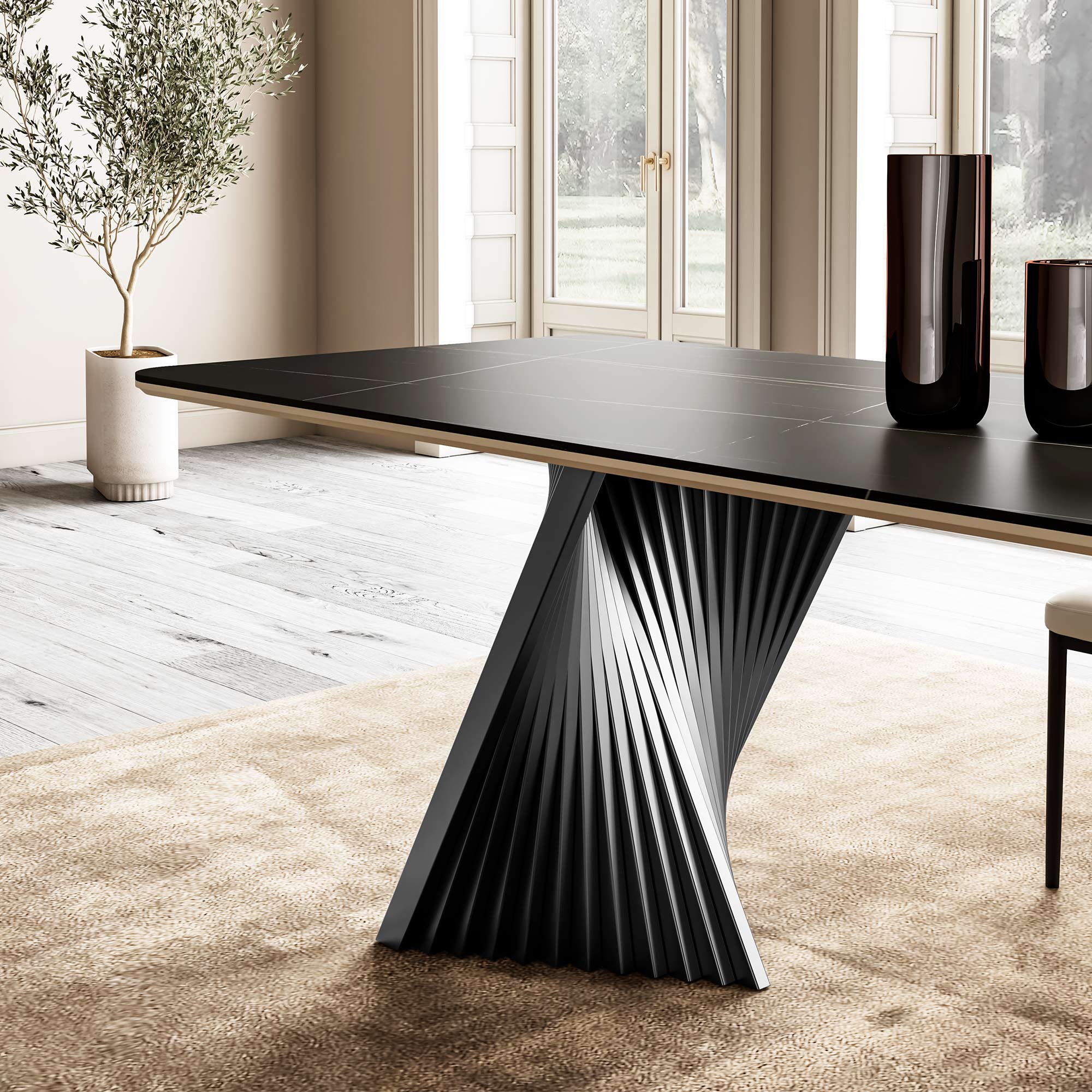 Oasis, 105.5" Dining Table with Sintered Stone, Black