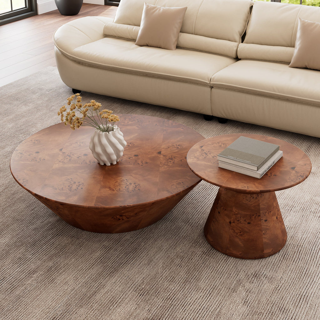 43" Brown Round Coffee Table Set of 2