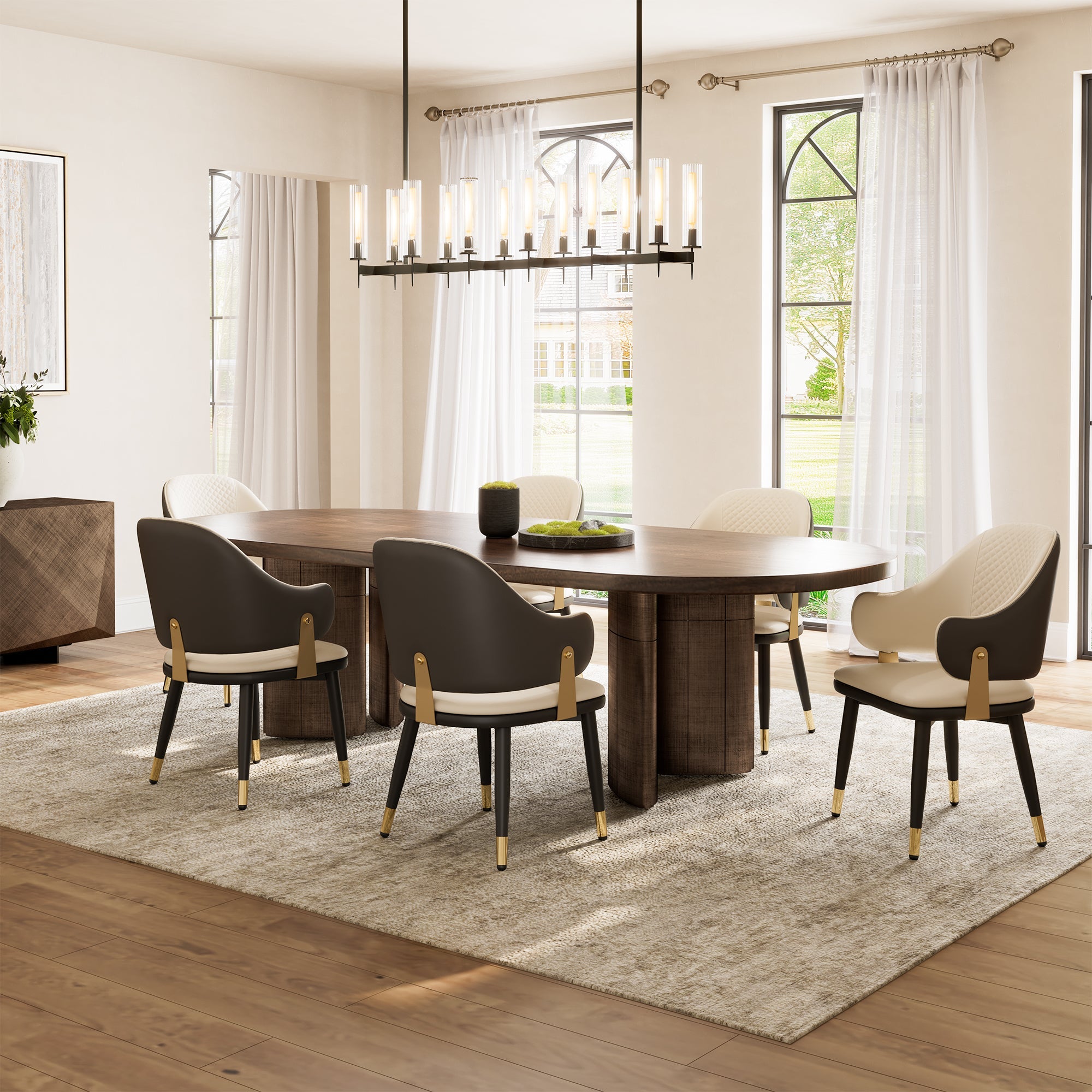 Anareli, Upholstered Dining Arm Chairs Set of 2,Beige and Dark Brown