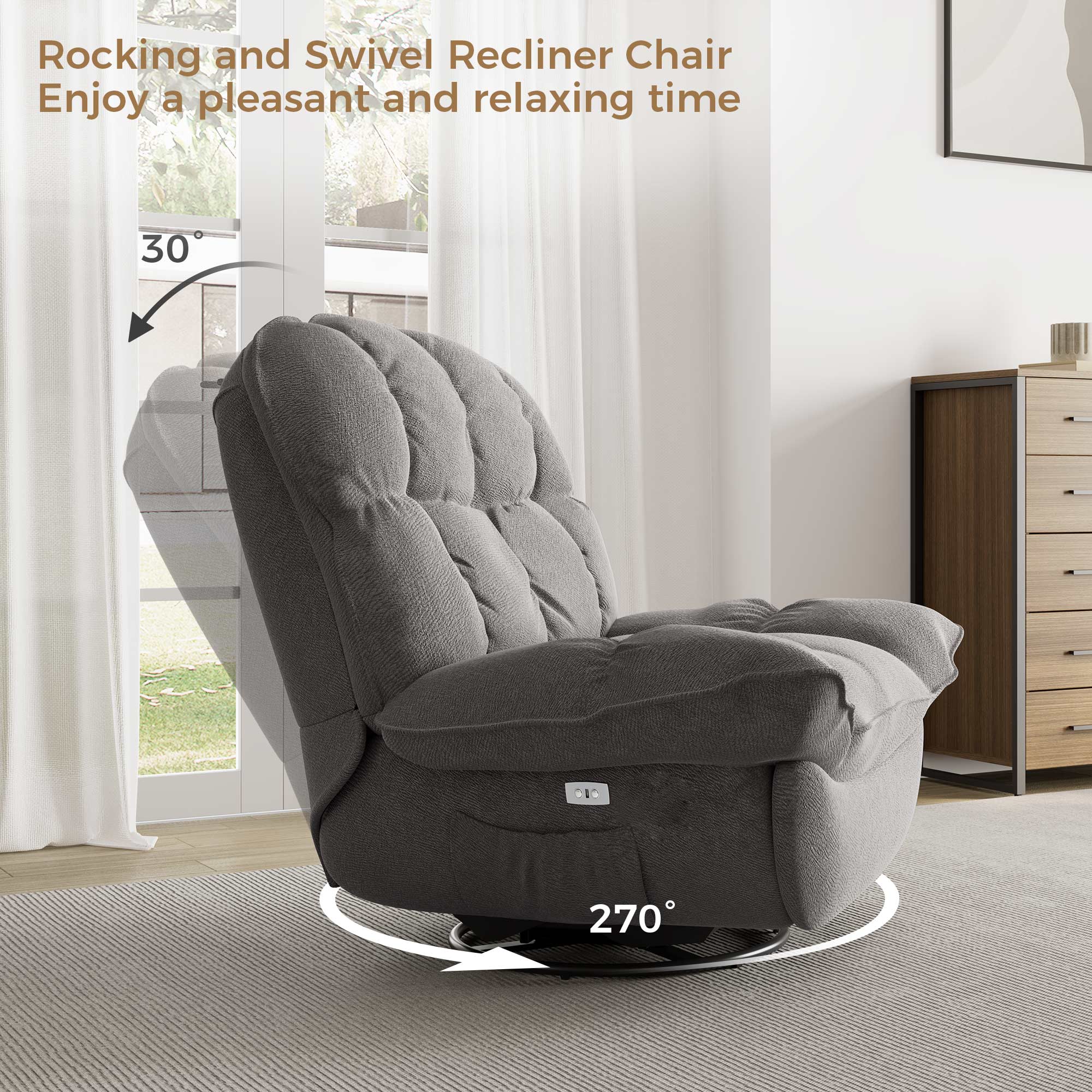 Grayson, Power Recliner Chair Rocking Swivel with Storage