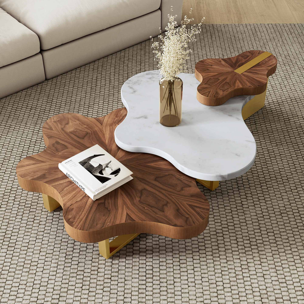 63" Cloud Shape Solid Wood Coffee Table Set