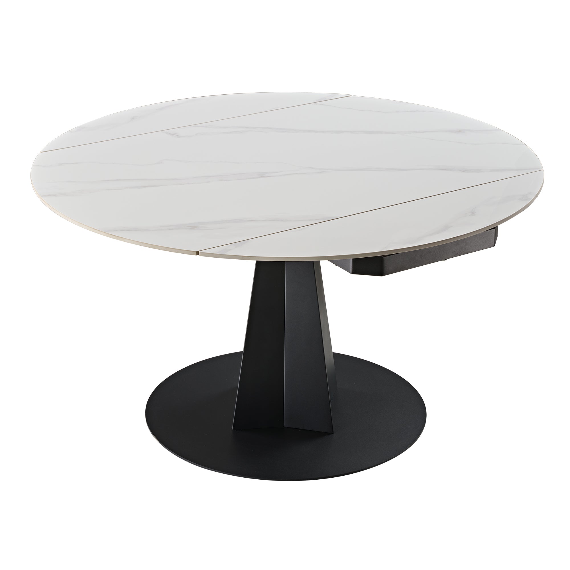 Amelia, 33"-53" Round Extending Dining Table, Black/white