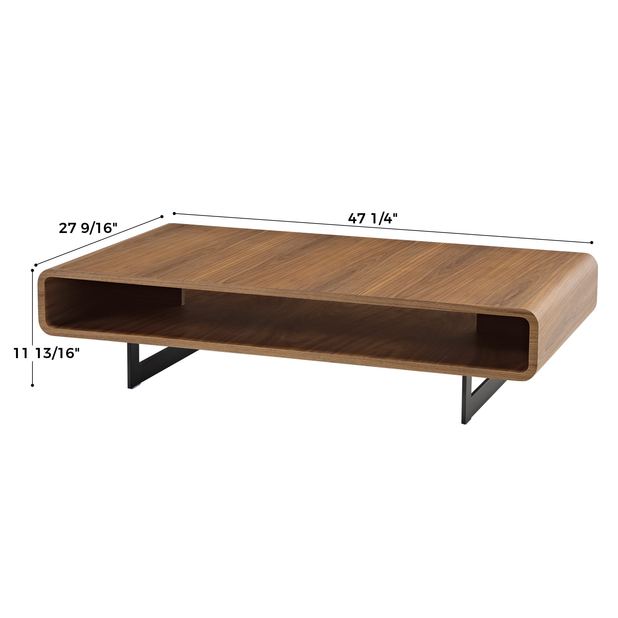 47" Walnut Rounded Rectangular Coffee Table