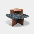 41" Walnut and Blue Jade Marble Irregular Coffee Table with Side Table Set