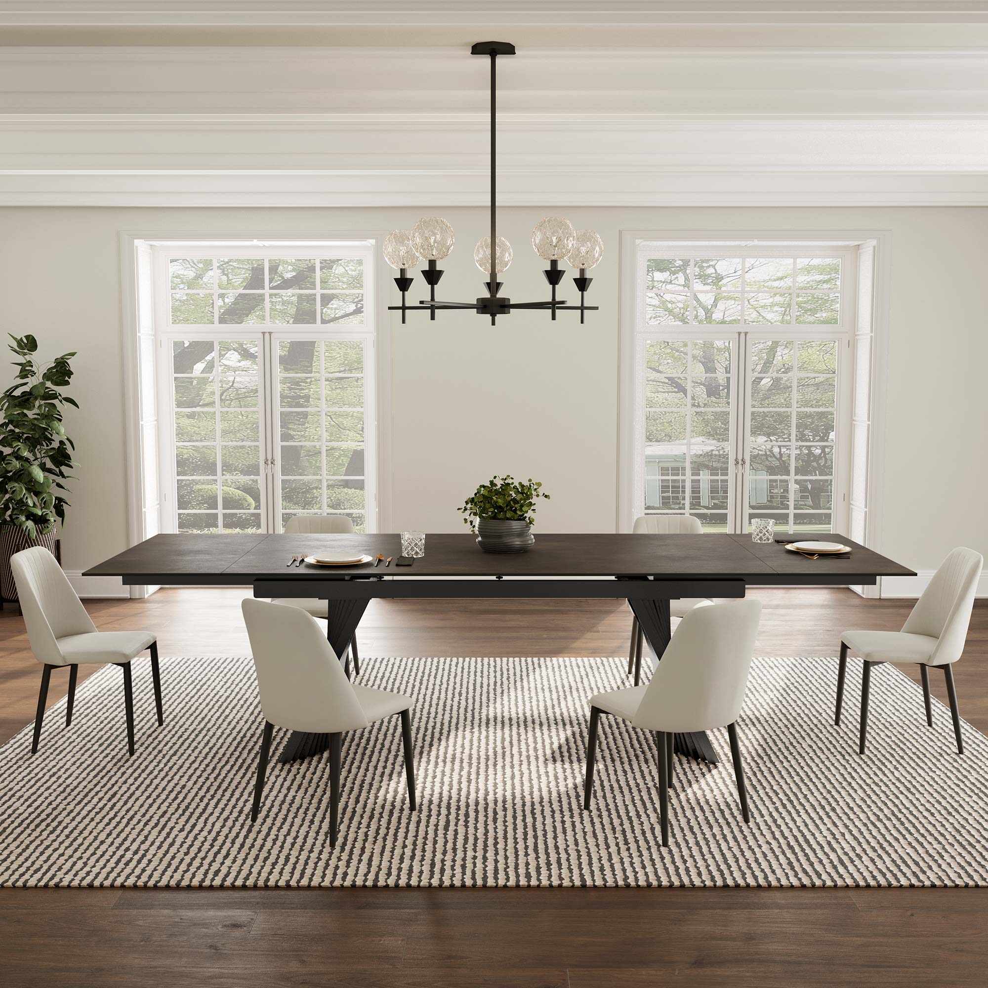 Charlotte, 90"-129" Extendable Dining Table with Sintered Stone Desktop