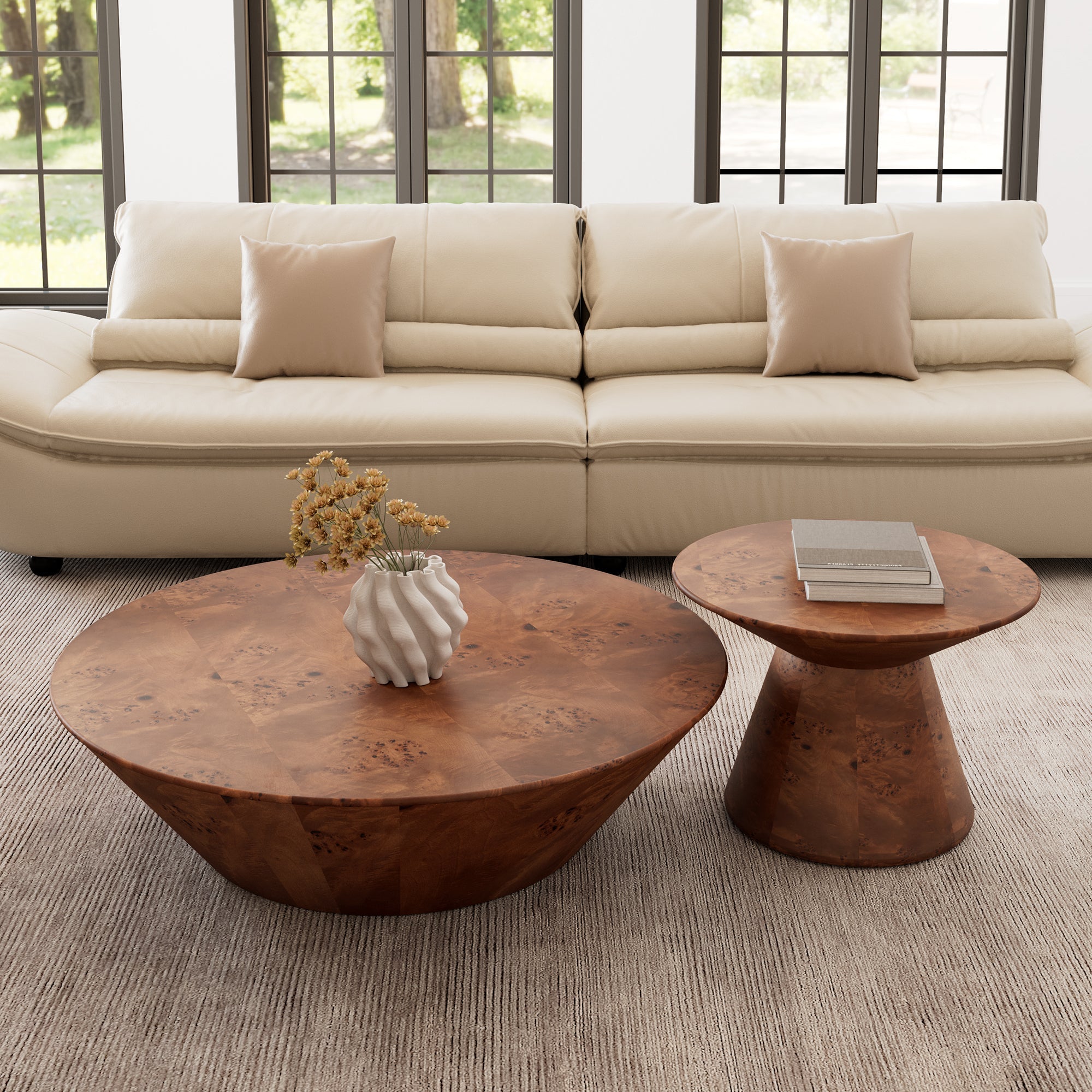 43" Brown Round Coffee Table Set of 2