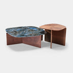 41" Walnut and Blue Jade Marble Irregular Coffee Table with Side Table Set