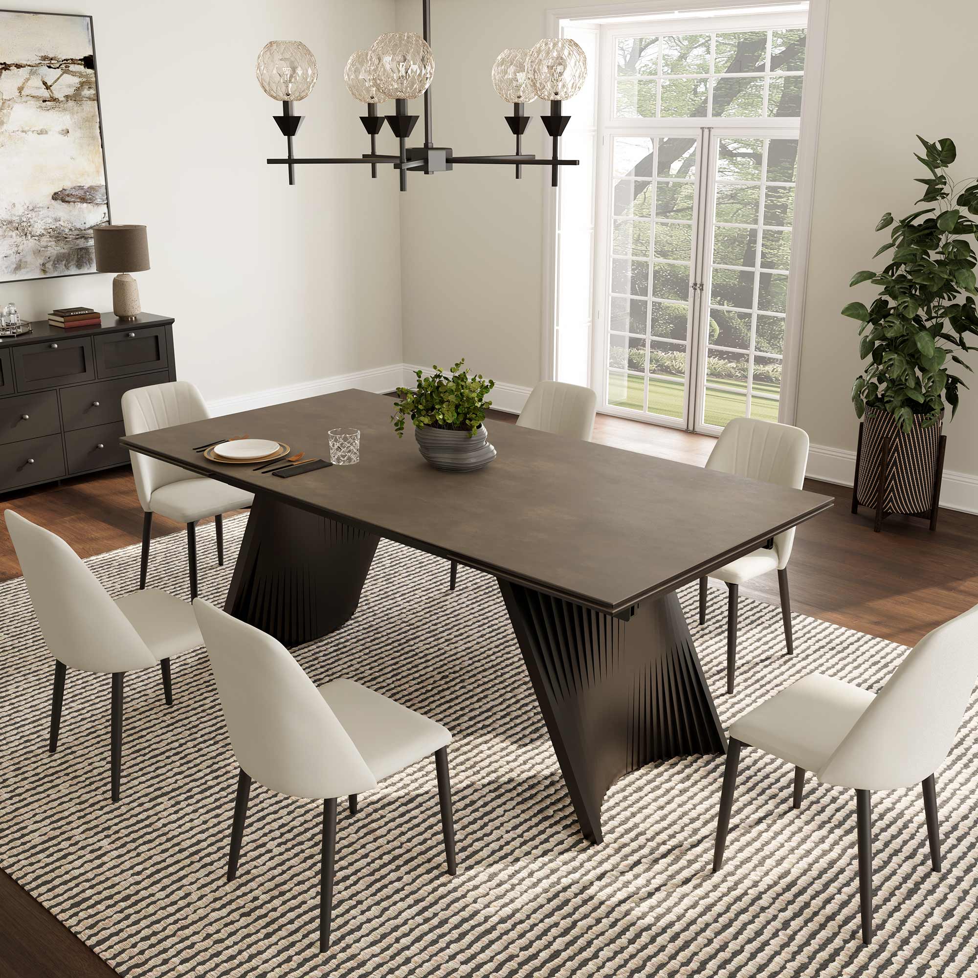 Charlotte, 90"-129" Extendable Dining Table with Sintered Stone Desktop
