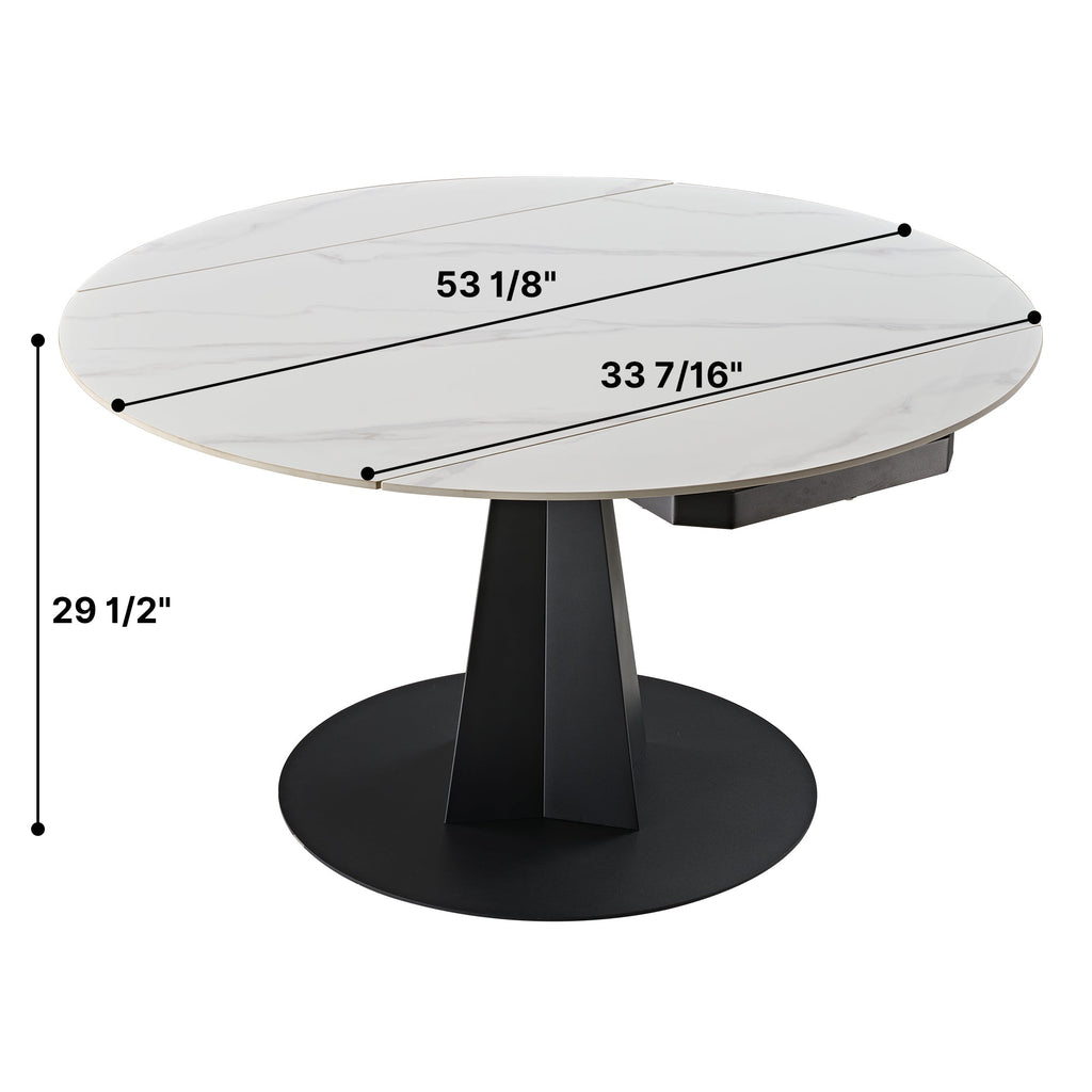 Amelia, 33"-53" Round Extending Dining Table, Black/white