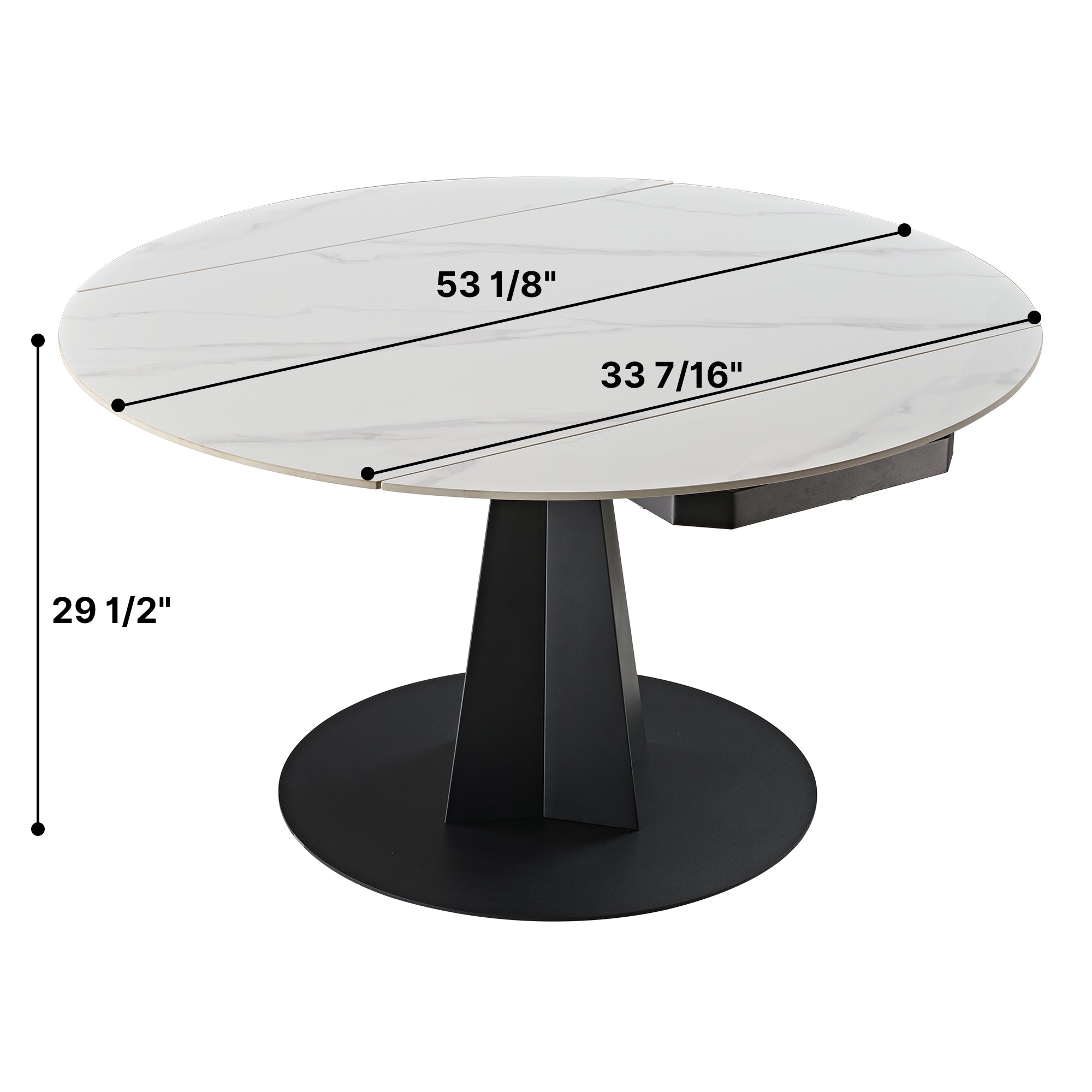 Amelia, 33"-53" Round Extending Dining Table, Black/white