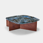 41" Walnut and Blue Jade Marble Irregular Coffee Table with Side Table Set