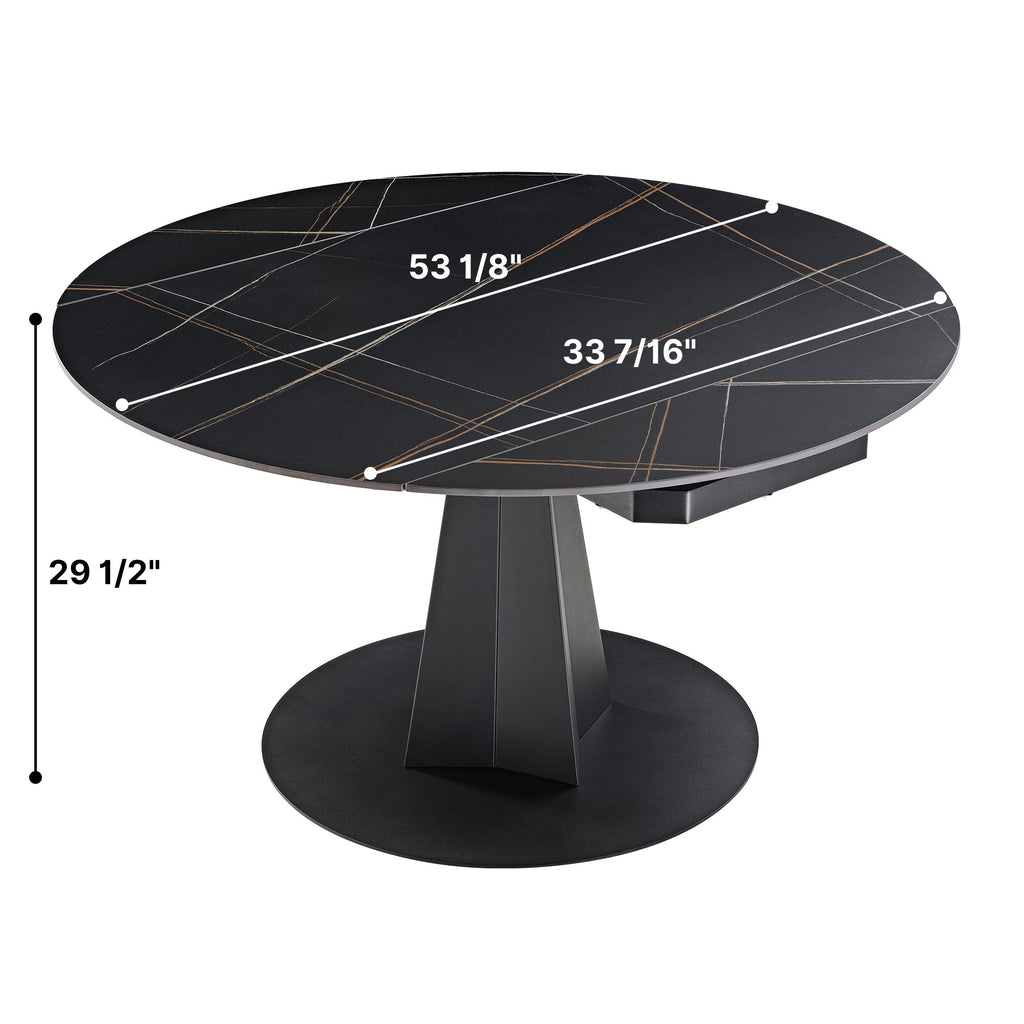 Amelia, 33"-53" Round Extending Dining Table, Black/white