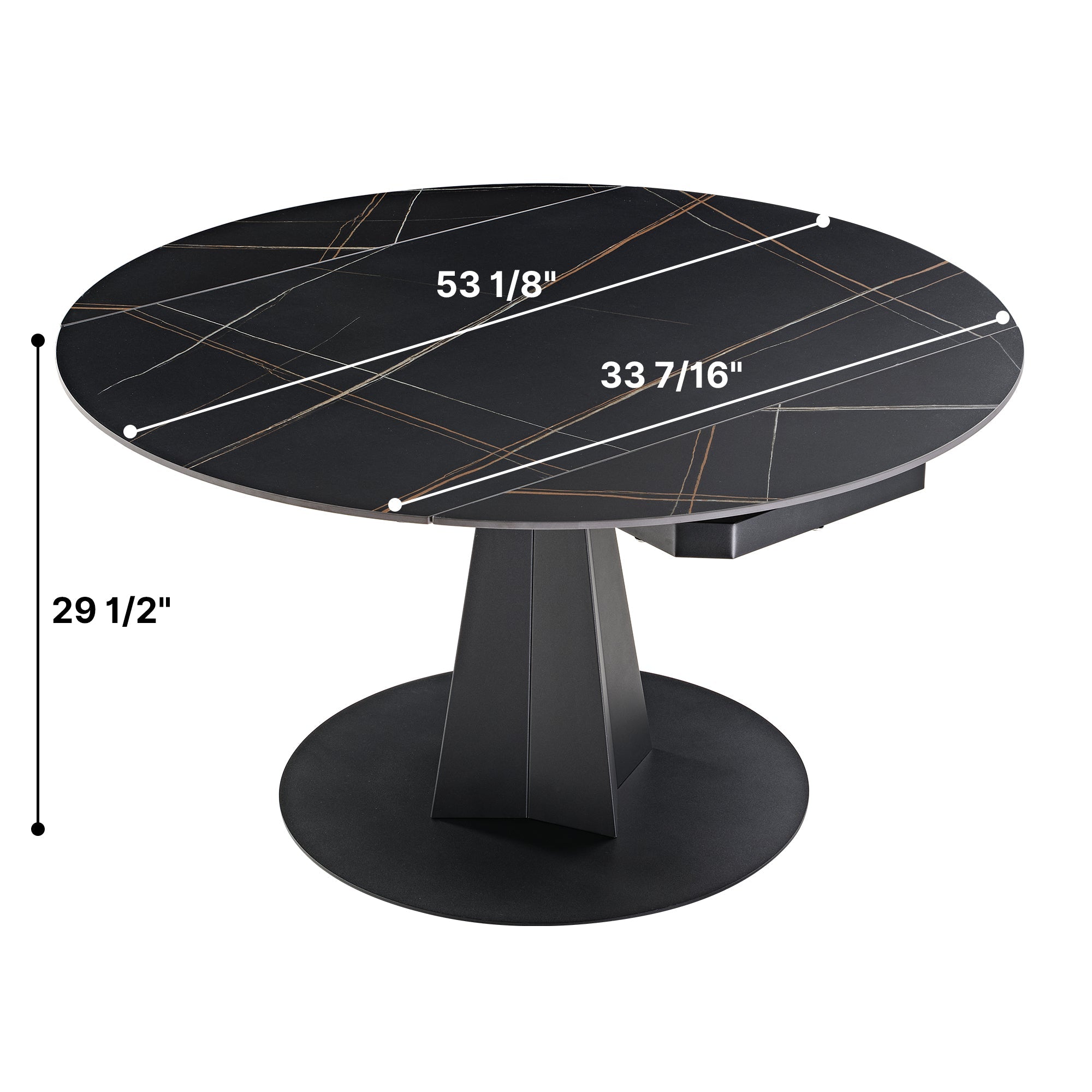Amelia, 33"-53" Round Extending Dining Table, Black/white