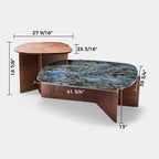 41" Walnut and Blue Jade Marble Irregular Coffee Table with Side Table Set