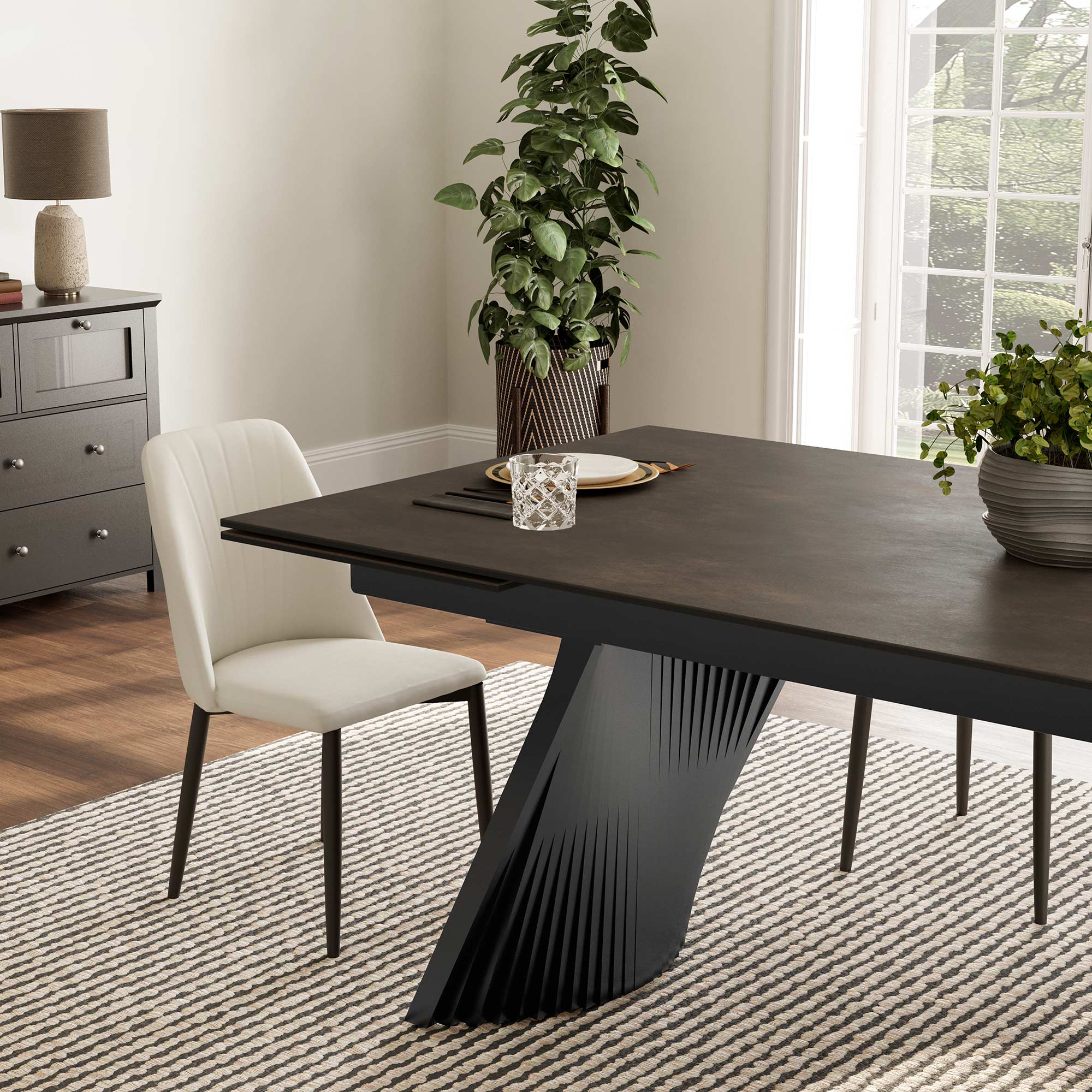 Charlotte, 90"-129" Extendable Dining Table with Sintered Stone Desktop