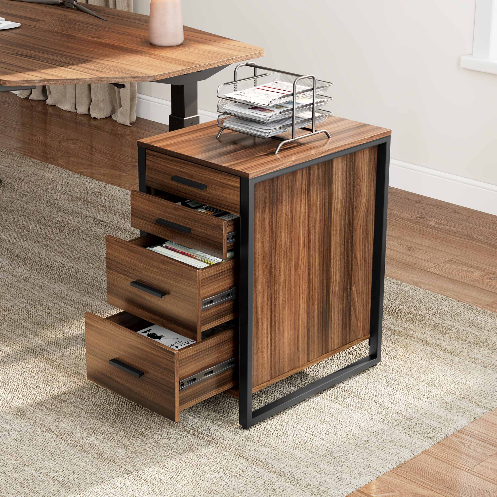 28" File Storage Cabinet with Office Four-Drawers, Walnut