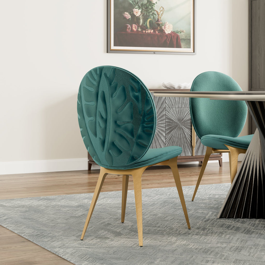 Kataleah, Velvet Dining Side Chairs Set of 2, Green