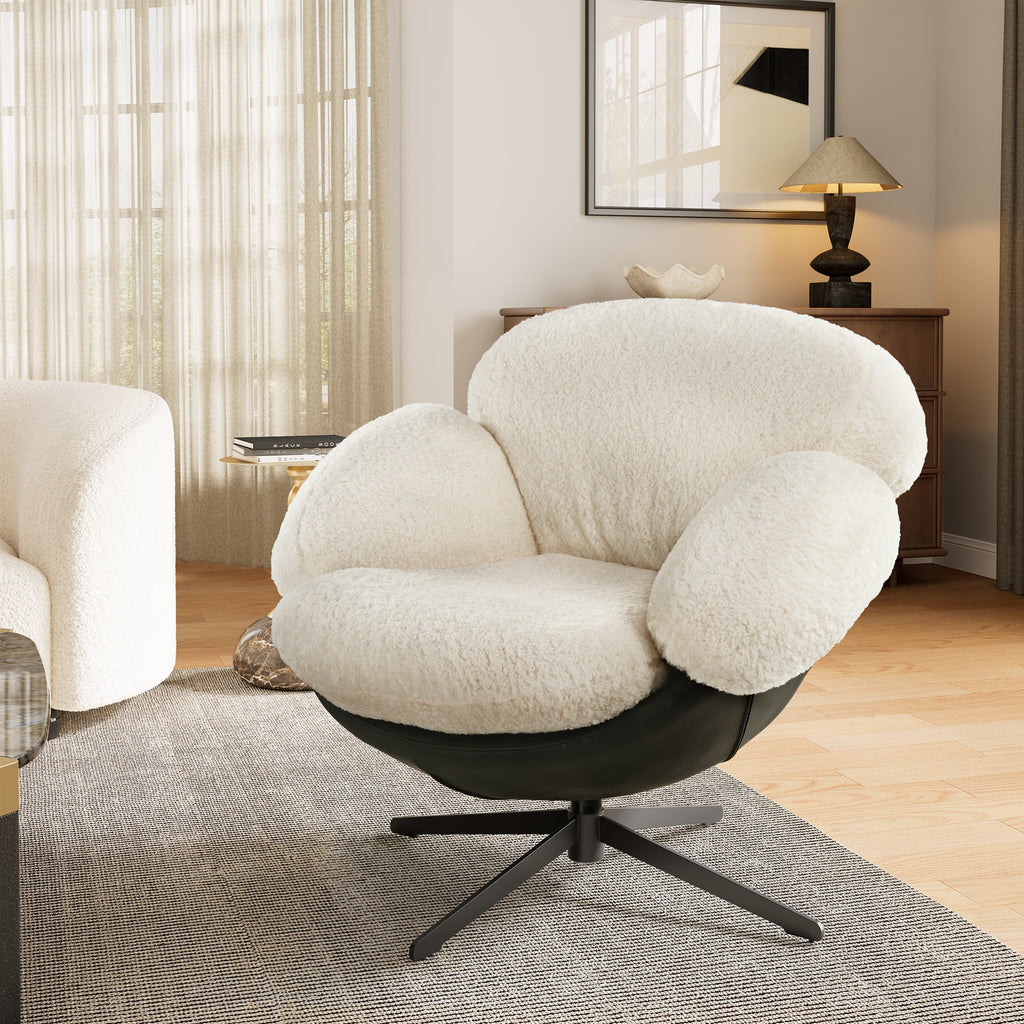 Cara, Modern Comfy Swivel Lounge Chair, White