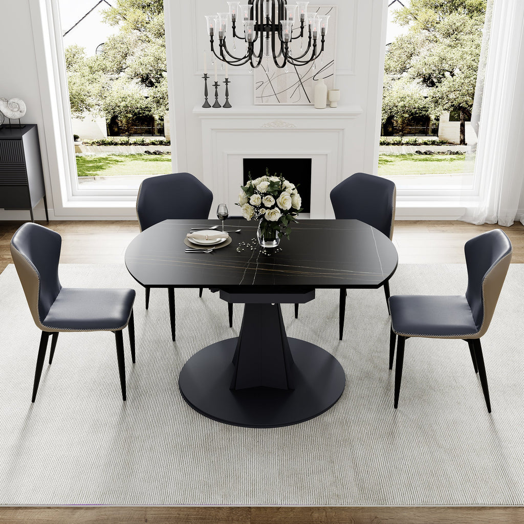 Amelia, 33"-53" Round Extending Dining Table, Black/white