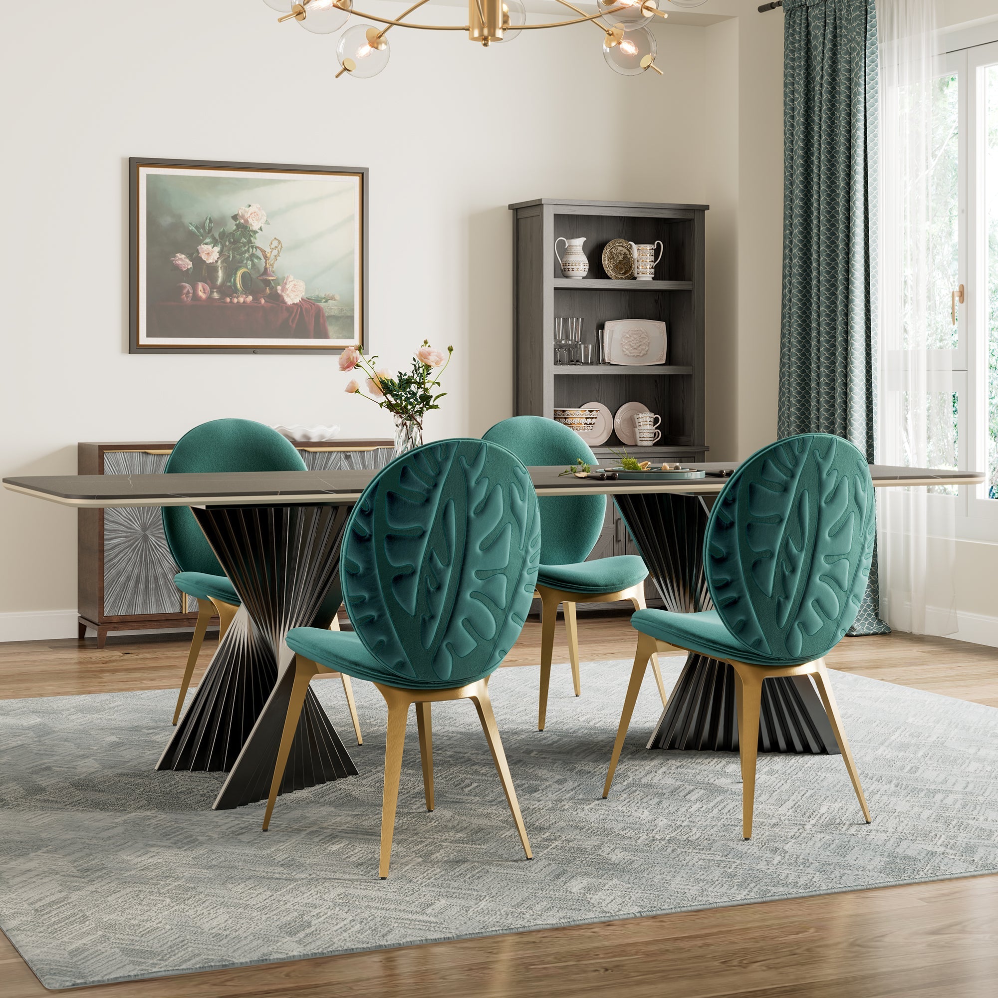 Kataleah, Velvet Dining Side Chairs Set of 2, Green
