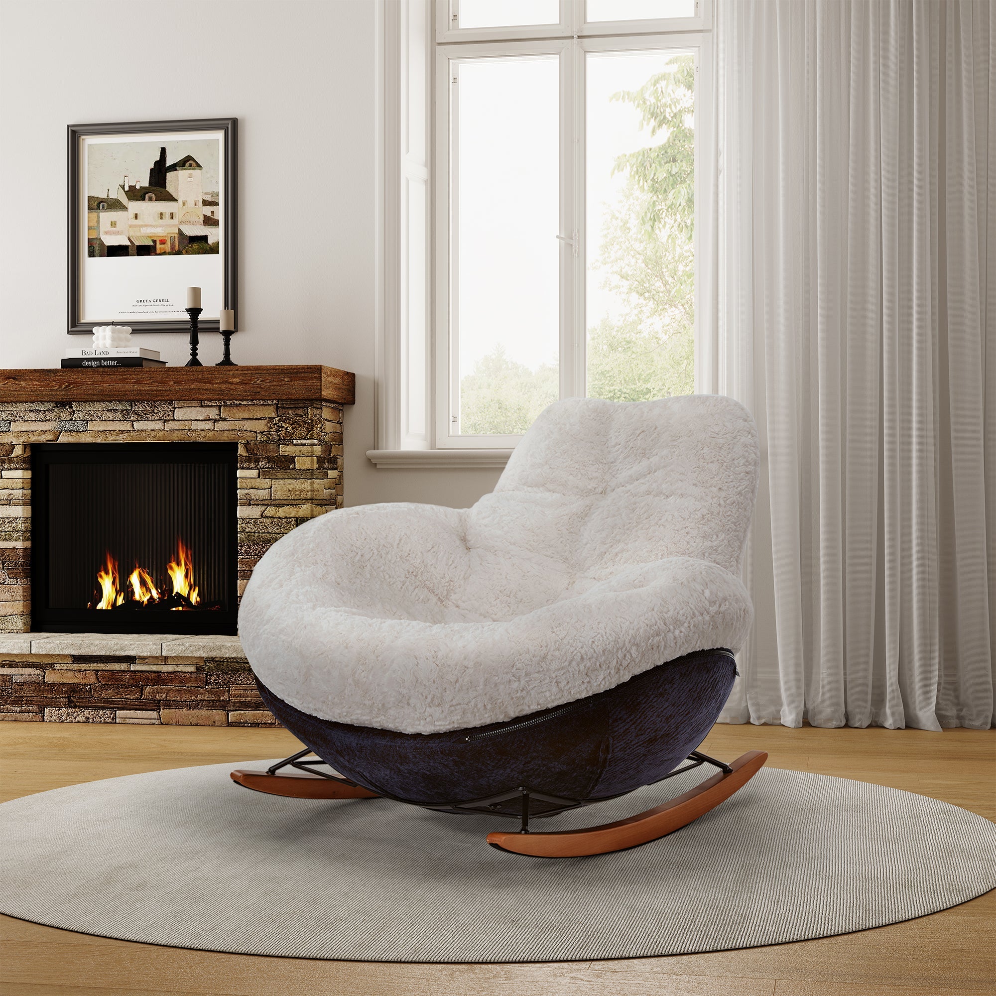 Chloe, Comfy Rocking Lounge Chair, Off White