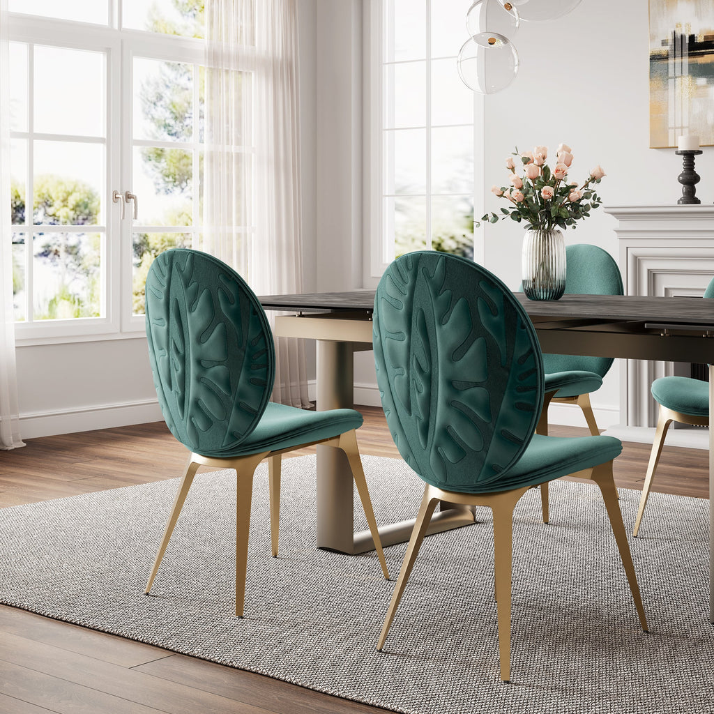Kataleah, Velvet Dining Side Chairs Set of 2, Green