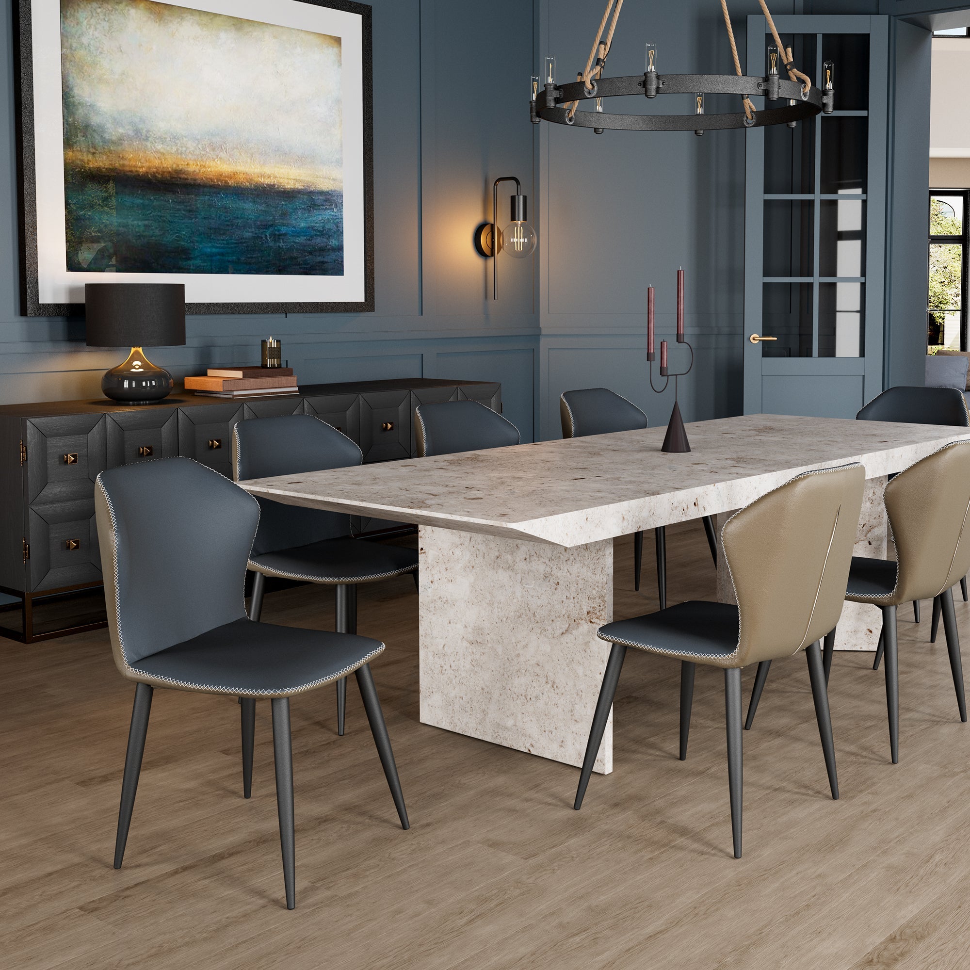 Elysian, Upholstered Dining Side Chairs Set of 2, Blue