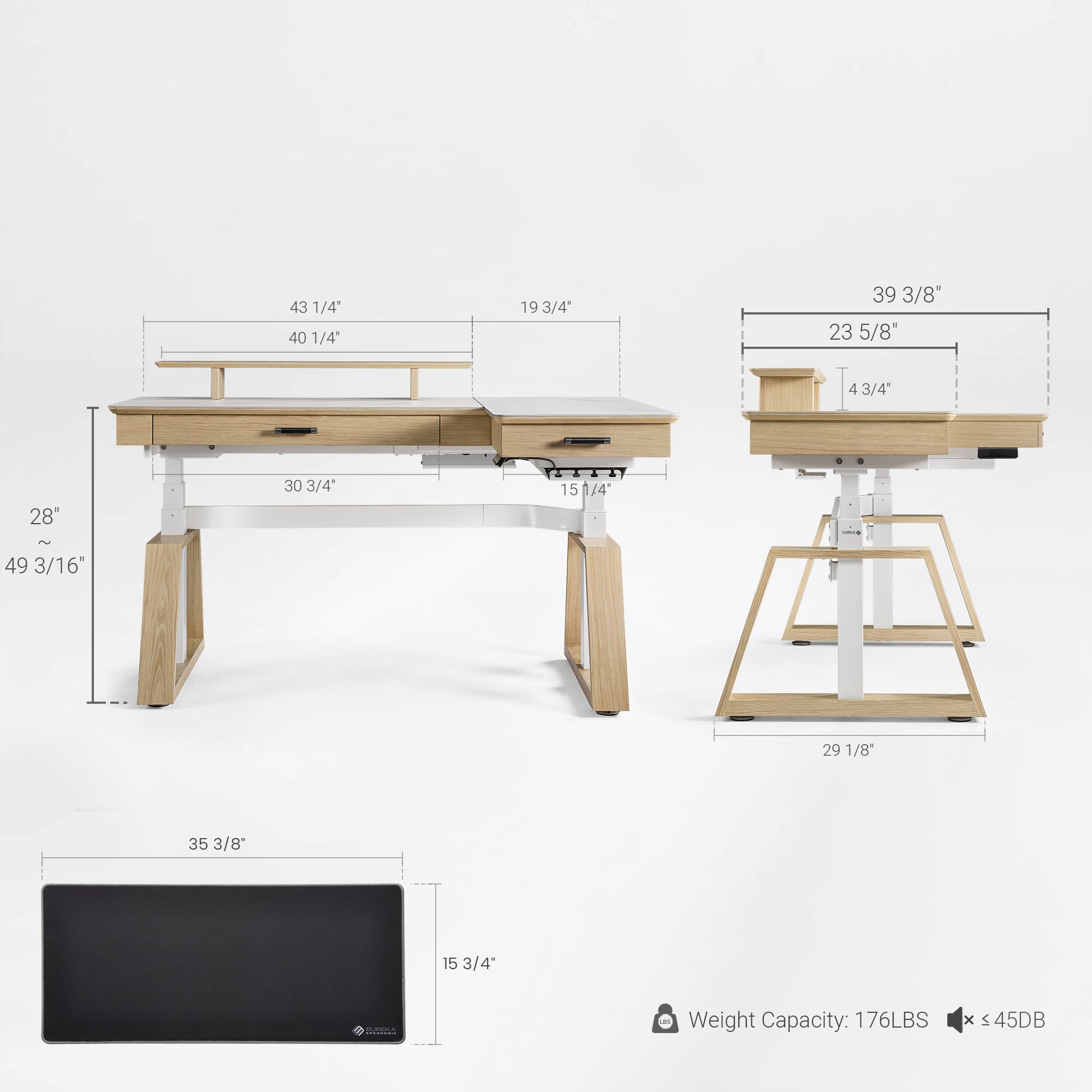 Ark Pro L-Shaped Standing Desk (sintered Stone, 63"x23")