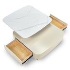 35" Creamy White Rotating Coffee Table with Drawers