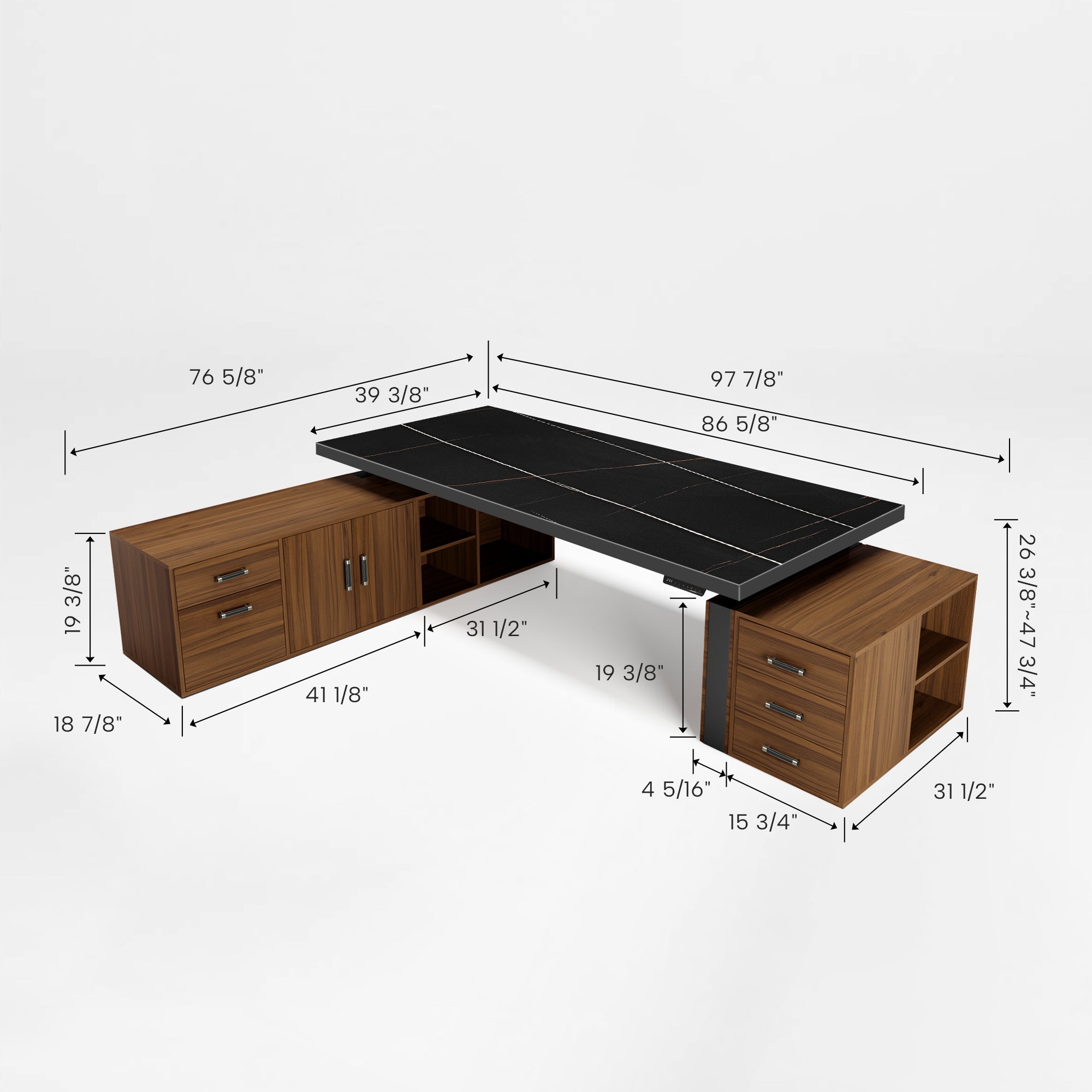 Zen Pro Series, 87"/72" Executive Standing Desk with Cabinets Set