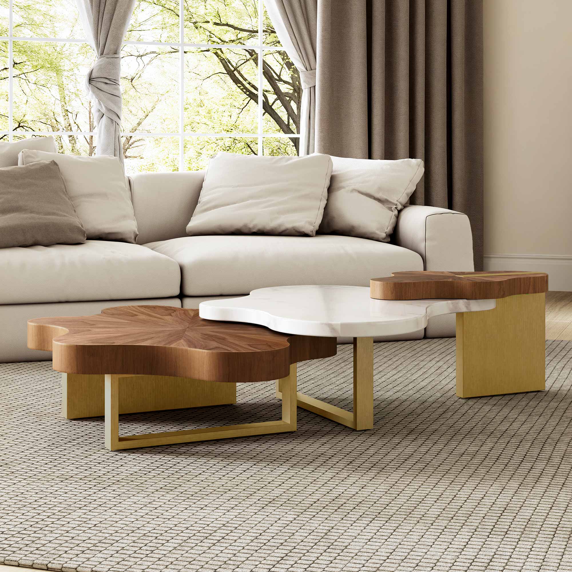63" Cloud Shape Solid Wood Coffee Table Set