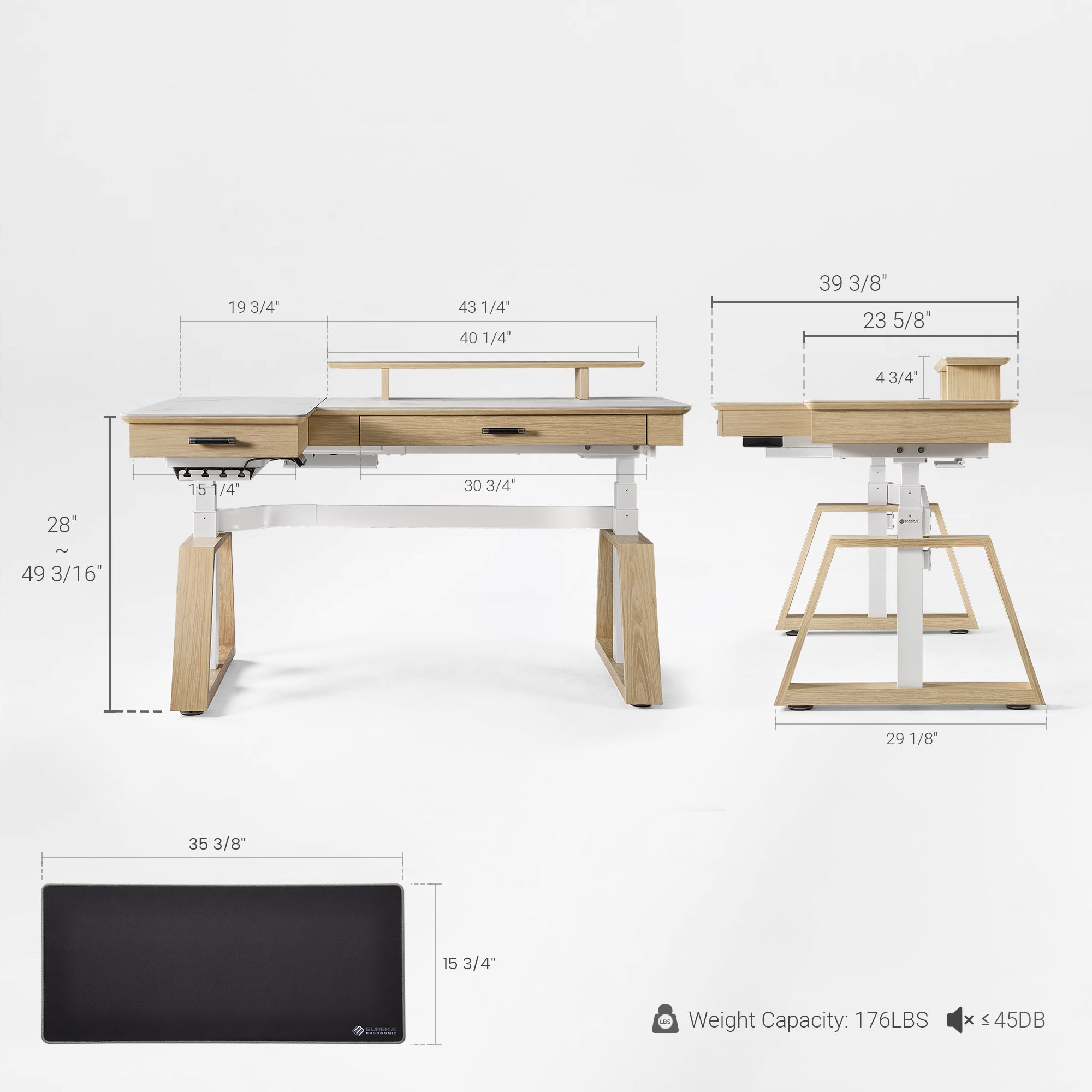 Ark Pro L-Shaped Standing Desk (sintered Stone, 63"x23")