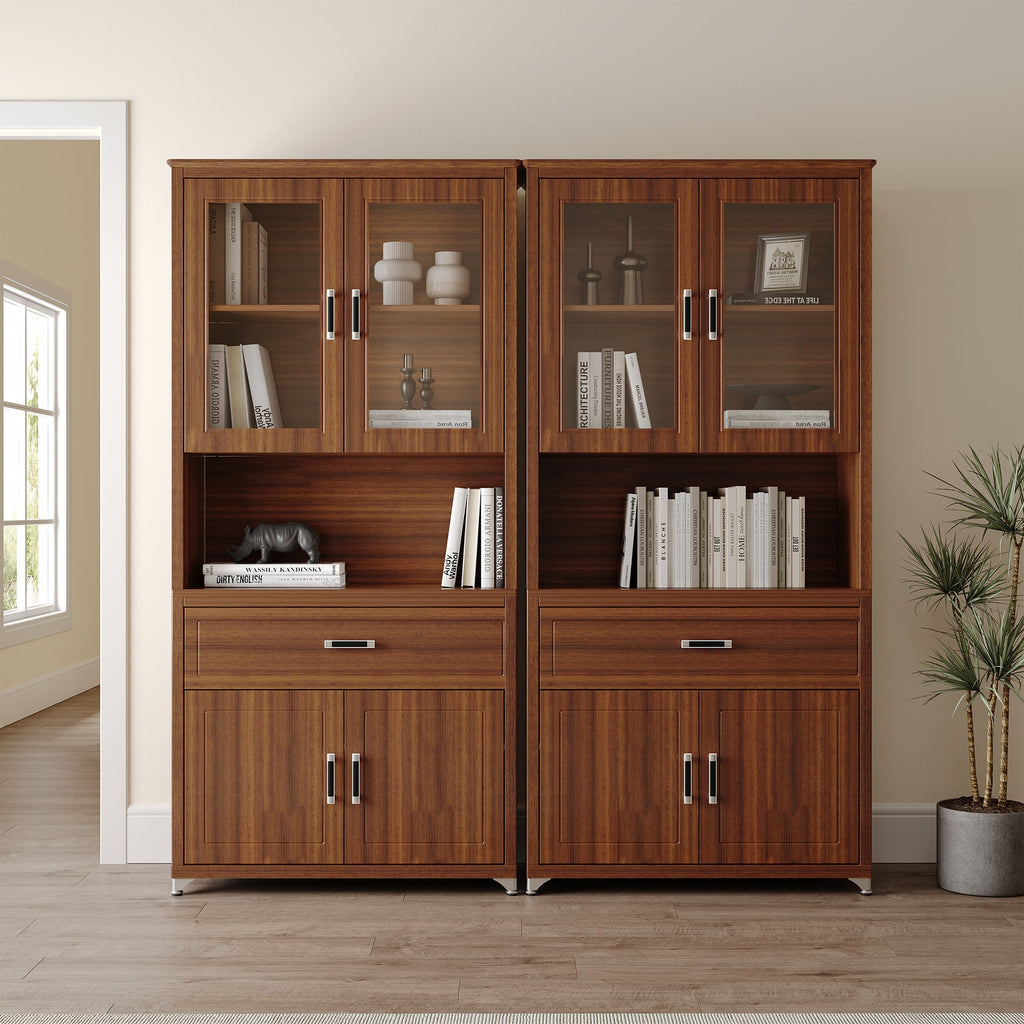 72" Storage Bookcase with Doors and Shelves, Walnut