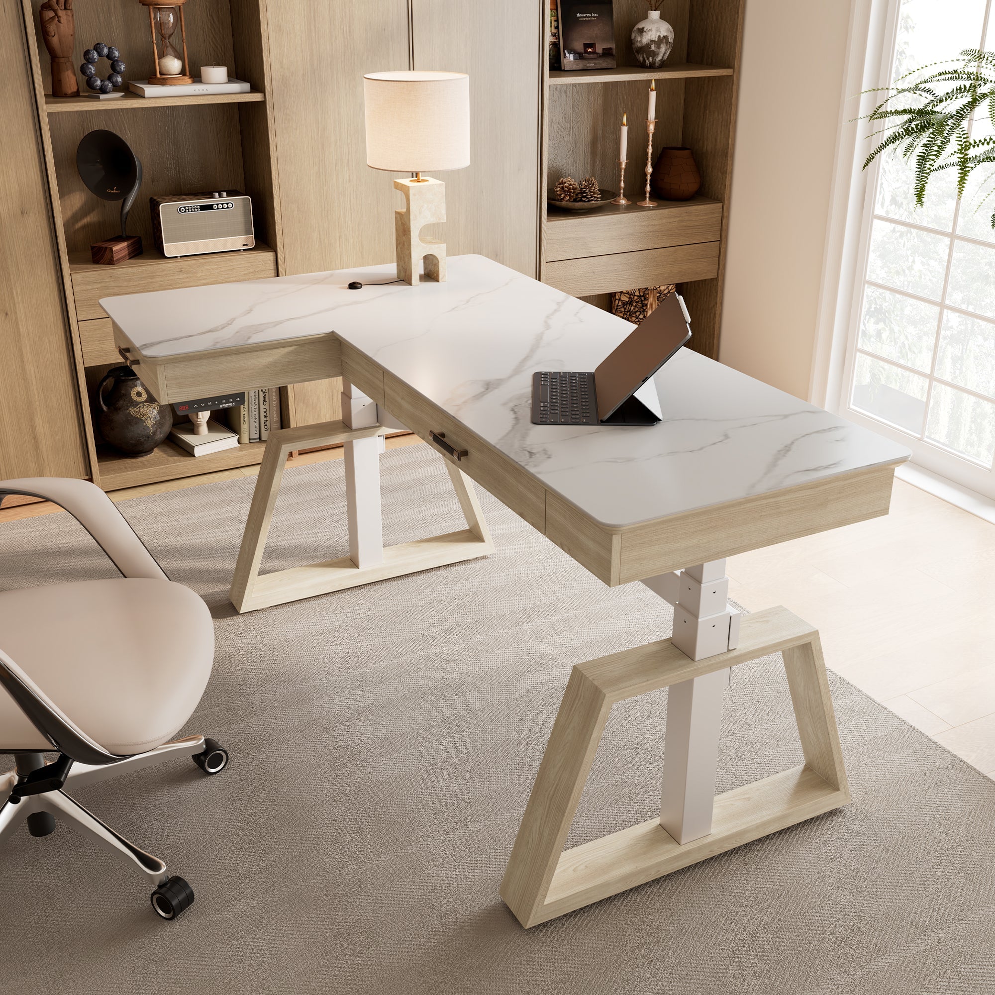 Ark Pro L-Shaped Standing Desk (sintered Stone, 63"x23")