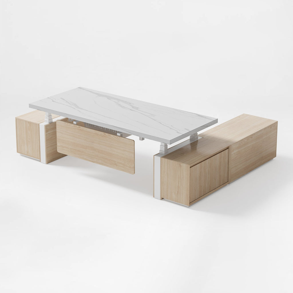 Zen Pro Series, 87"/72" Executive Standing Desk with Cabinets Set