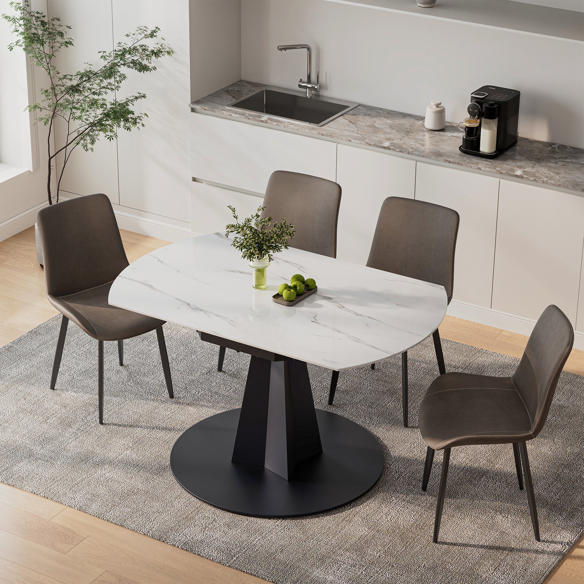 Amelia, 33"-53" Round Extending Dining Table, Black/white