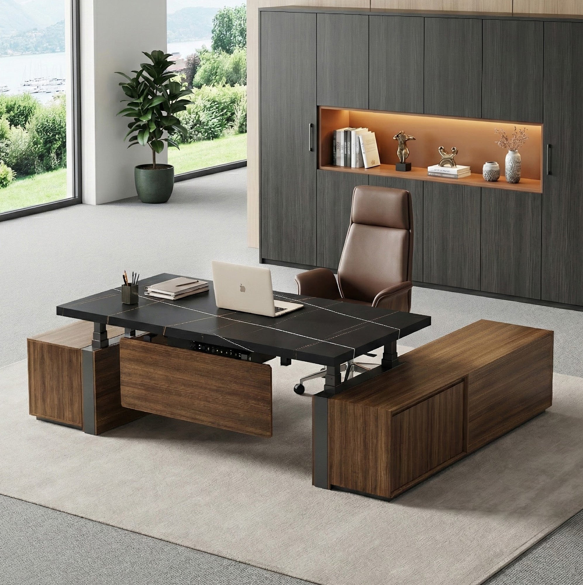 Zen Pro Series, 87"/72" Executive Standing Desk with Cabinets Set