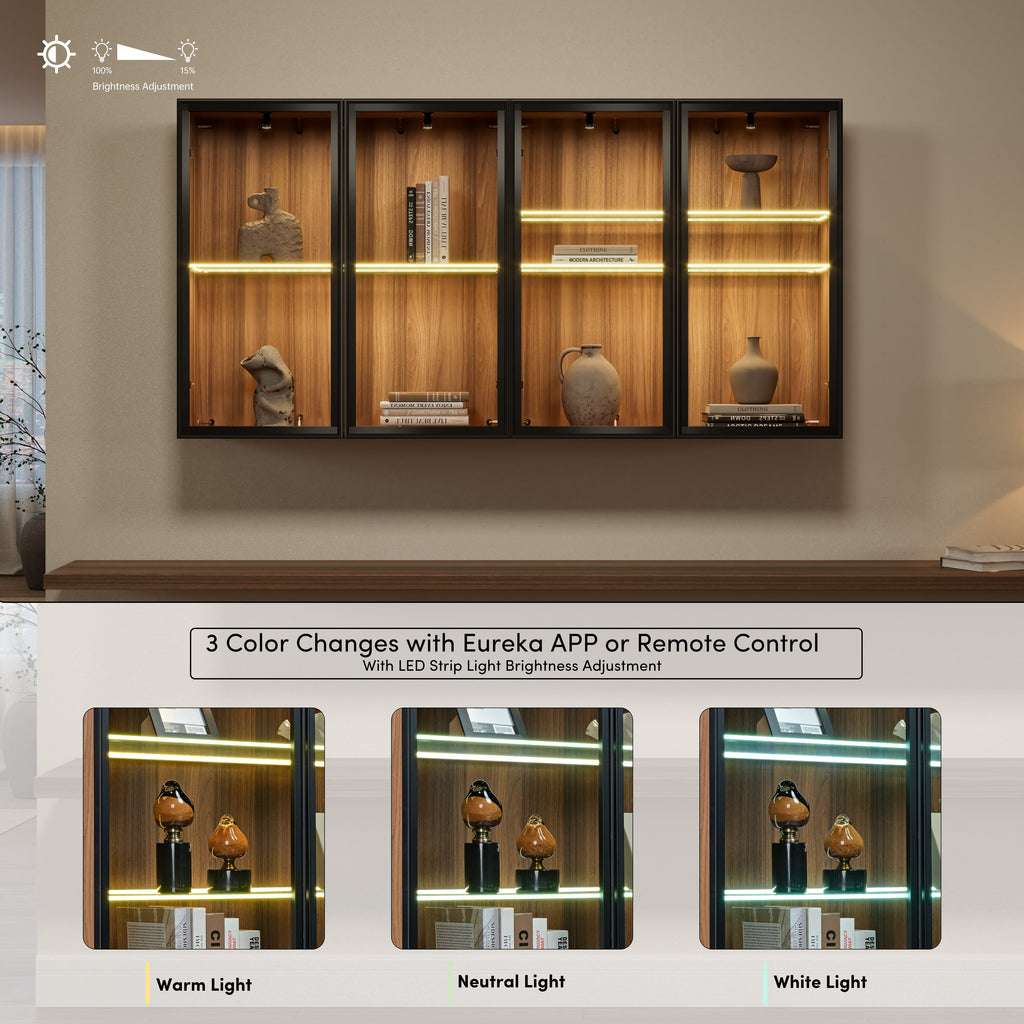 32" Wall Mounted Curio Cabinet with Glass Doors