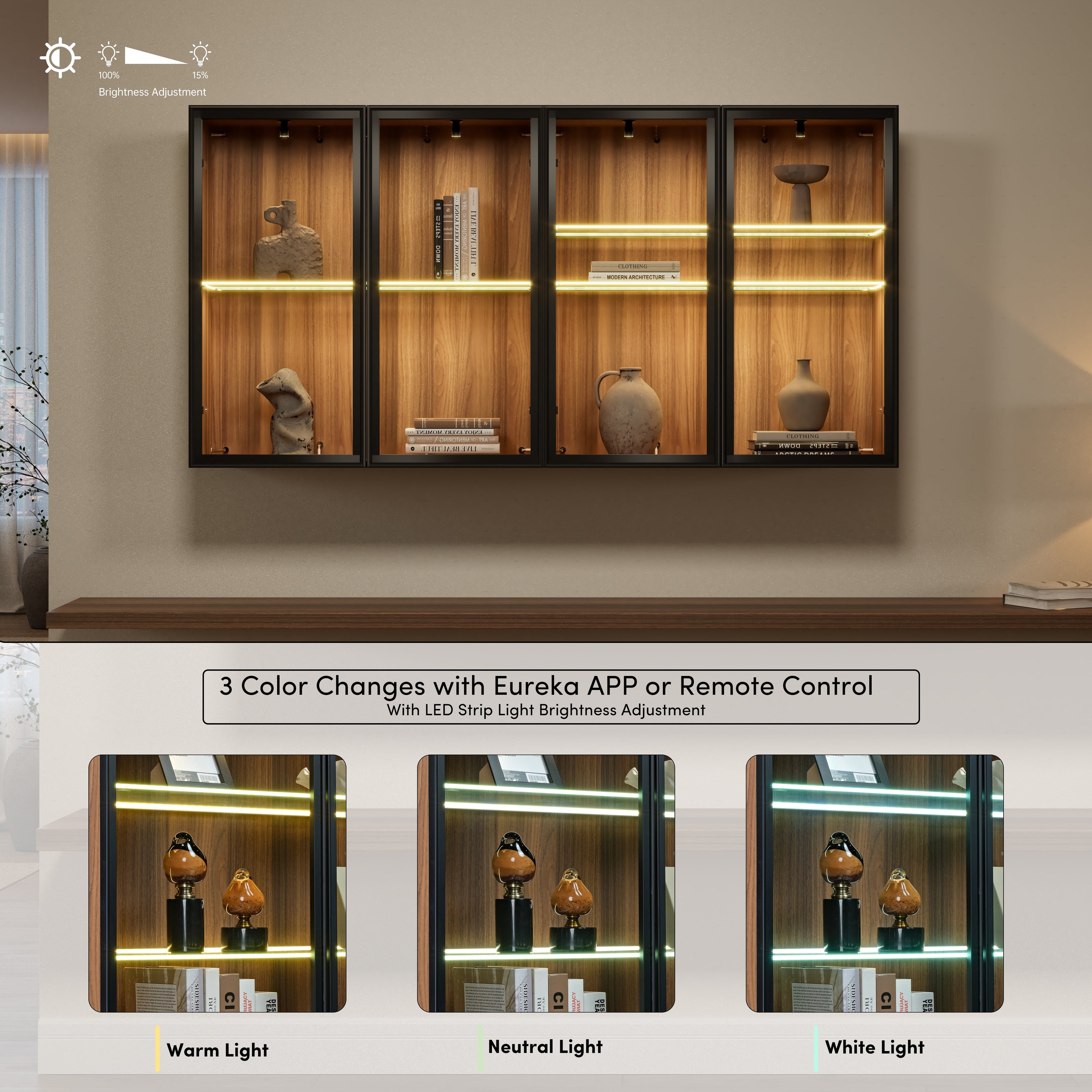 32" Wall Mounted Curio Cabinet with Glass Doors