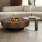 35" Brown Coffee Table with Glass Side Table Set of 2
