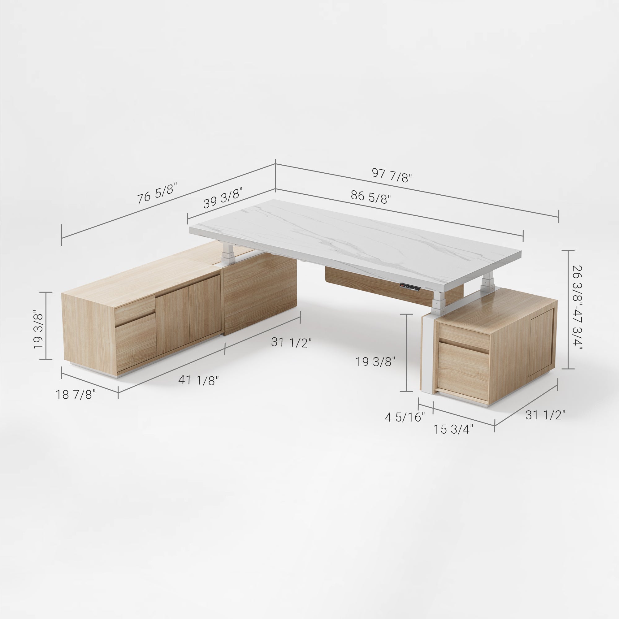 Zen Pro Series, 87"/72" Executive Standing Desk with Cabinets Set