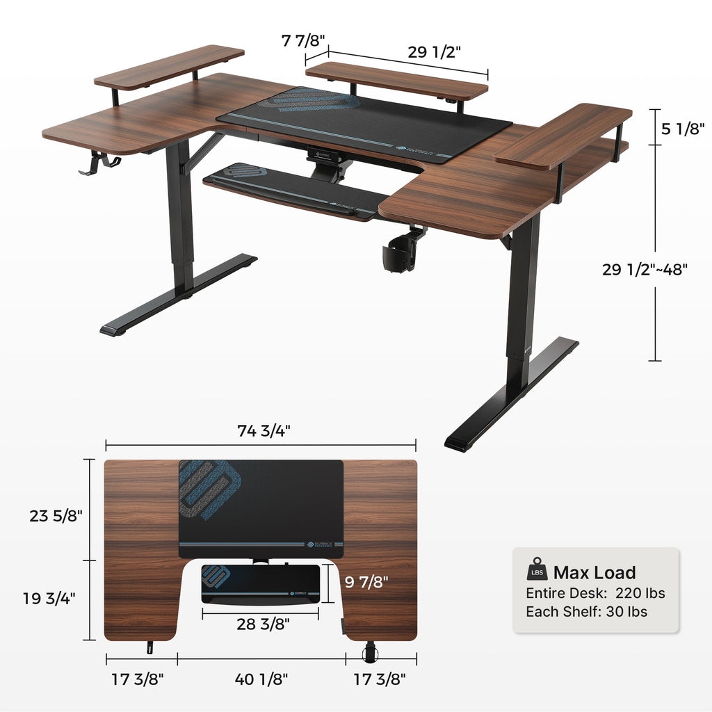 U-Shaped Standing Desk with Accessories Set (74"x23")